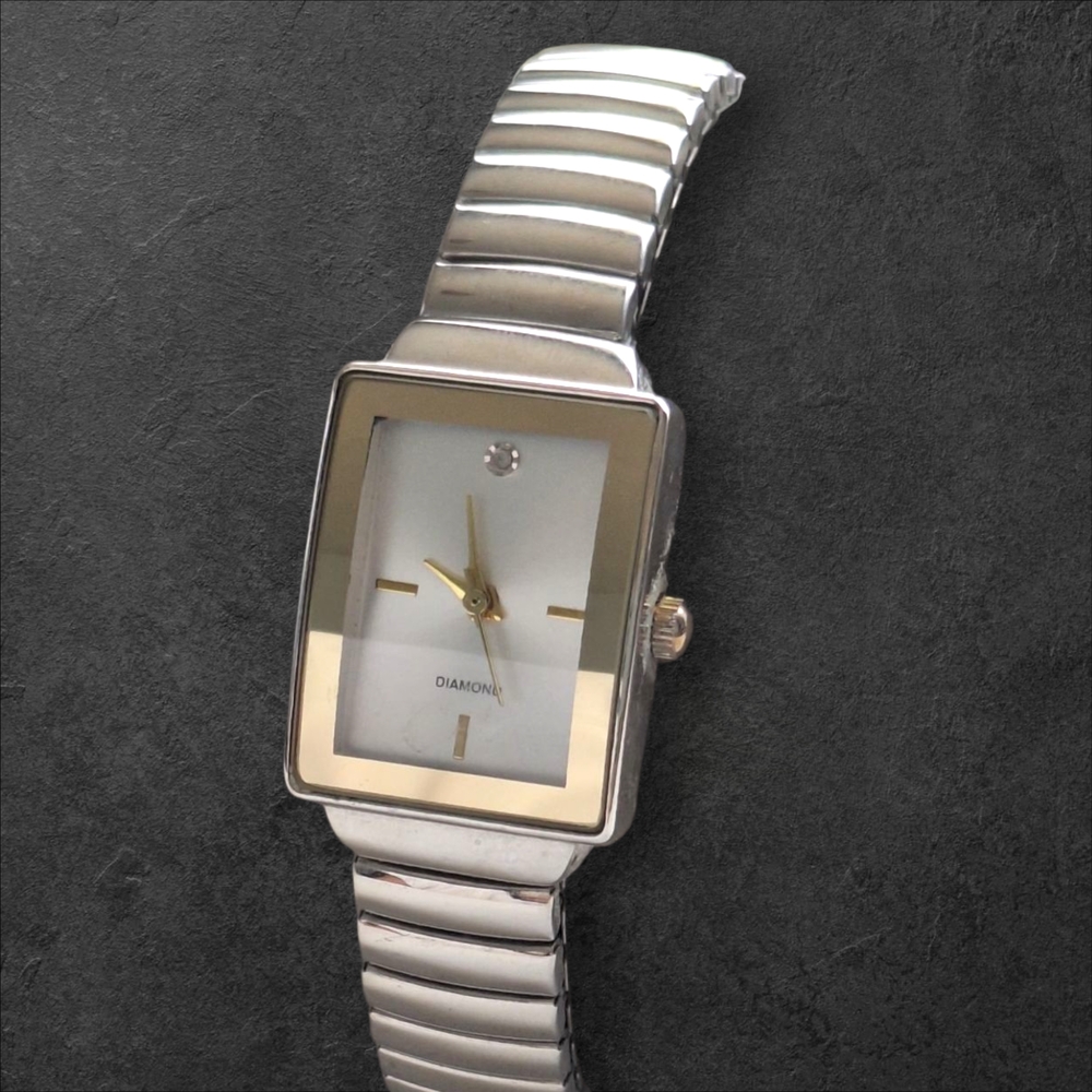 Diamond Silver And Gold Rectangular Watch Require… - image 1